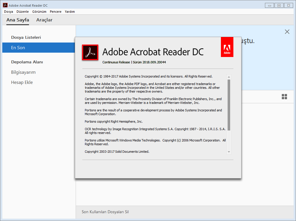 Adobe Acrobat Reader DC 2018.009.20044 TR | Katılımsız