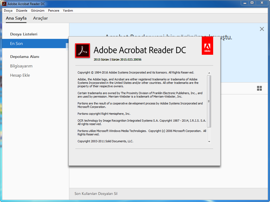 Adobe Acrobat Reader DC 2015.023.20070 TR | Katılımsız