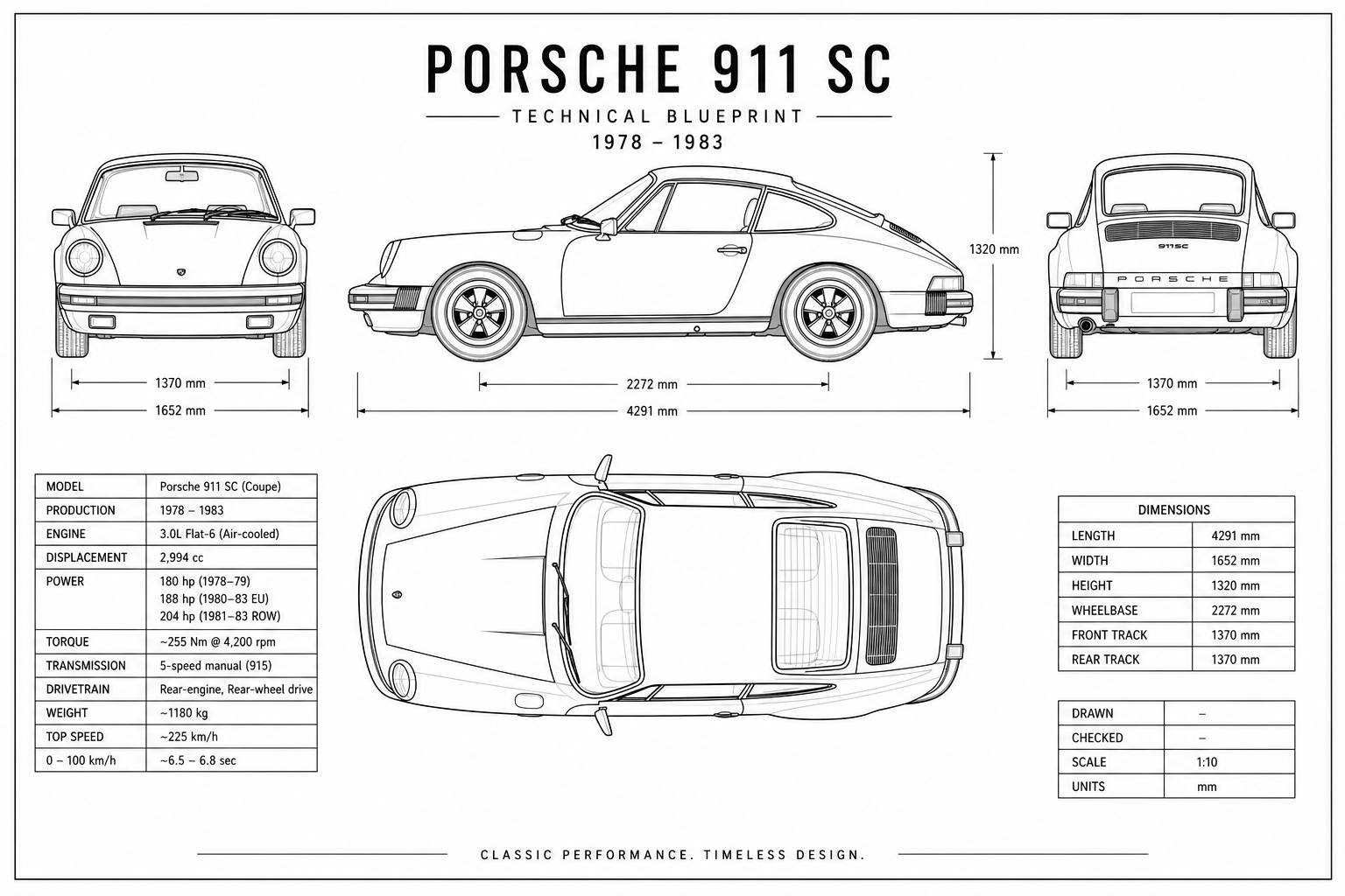 ◇手描きイラスト◇ おまとめページ Porsche 911 SC Technical Drawing Canvas Wall Art Framed 70x50 cm