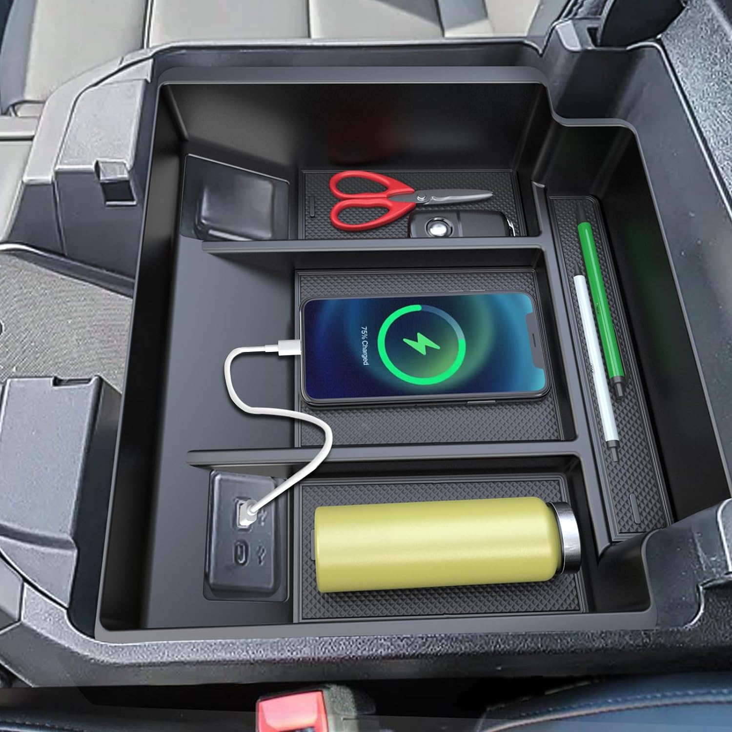 Vano Portaoggetti per Console Centrale per C.h.e.v.r.o.l.e.t Trax Tahoe Volt, Scatola di Organizer per Auto per Bracciolo/Sedile Posteriore/Schienale, con 2 Portabicchieri