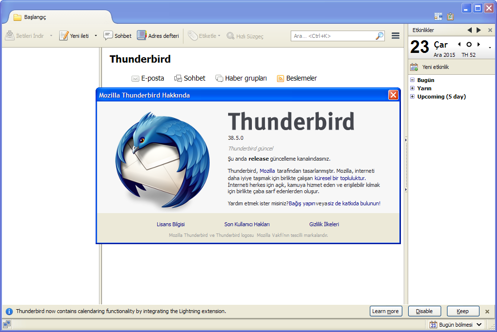 Mozilla Thunderbird 38.5.0 Final TR | Katılımsız