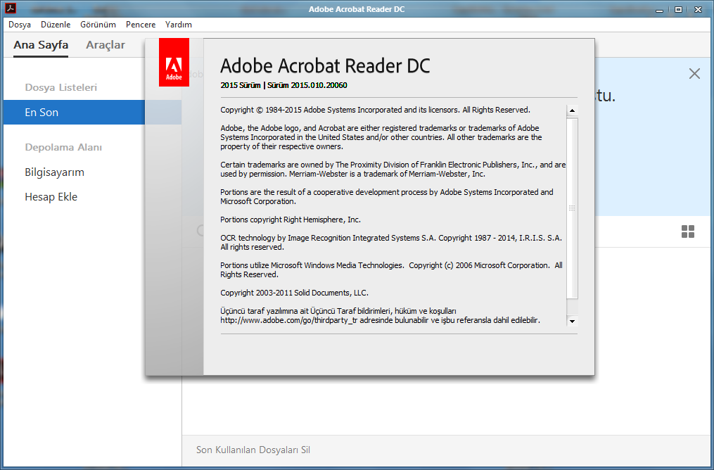 Adobe Acrobat Reader DC 2015.010.20060 TR | Katılımsız