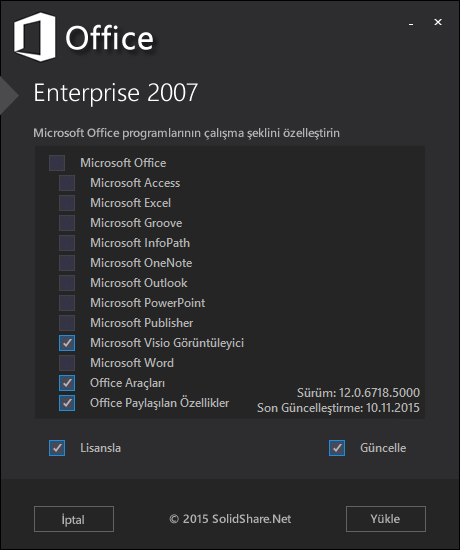 Microsoft Office Enterprise 2007 SP3 TR | Kasım 2015