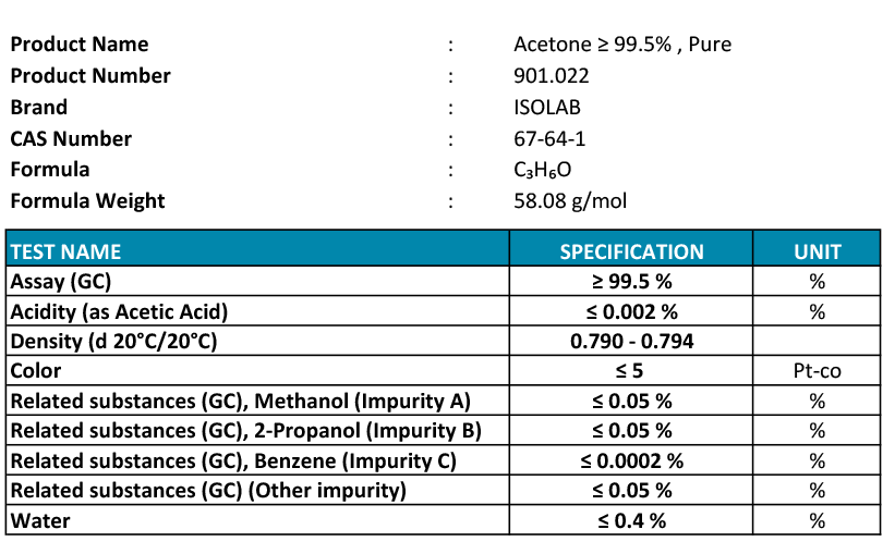 ISOLAB Acetone ≥ 99.5%, Pure 2.5 L