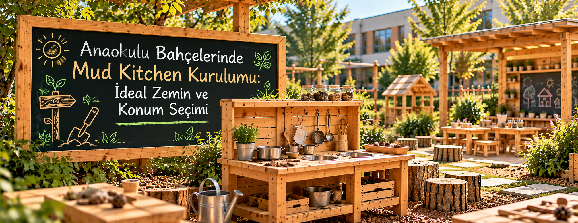 Anaokulu bahçelerinde mud kitchen kurulumu ideal zemin ve konum seçimi