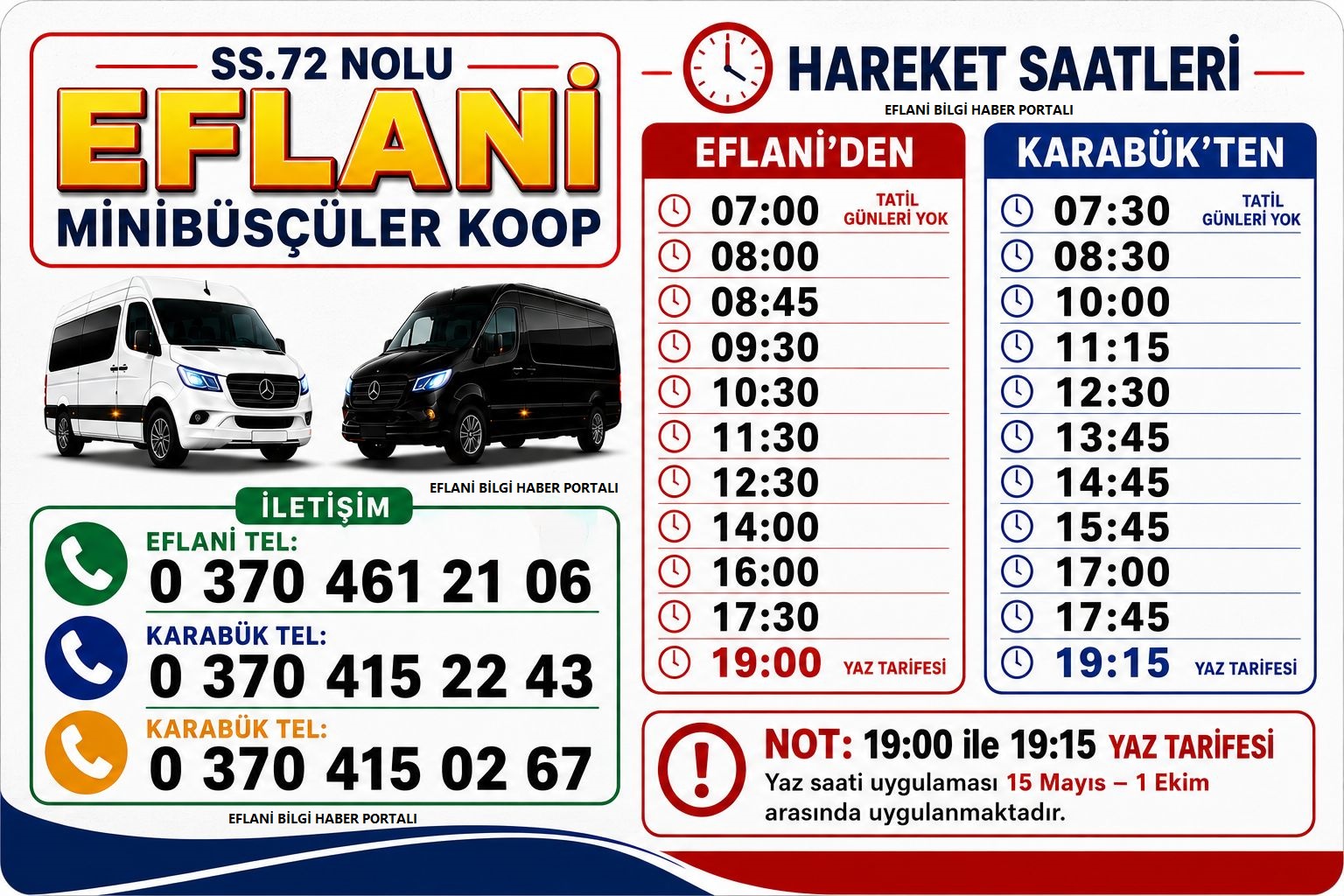 Eflani Karabük Minibüs Otobüs Saatleri