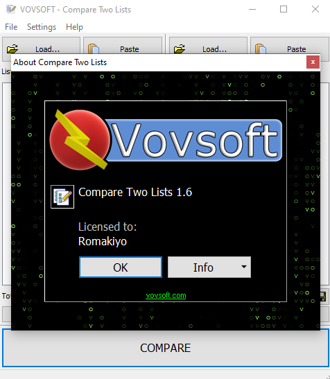 VovSoft Compare Two Lists 1.6.0 | Katılımsız