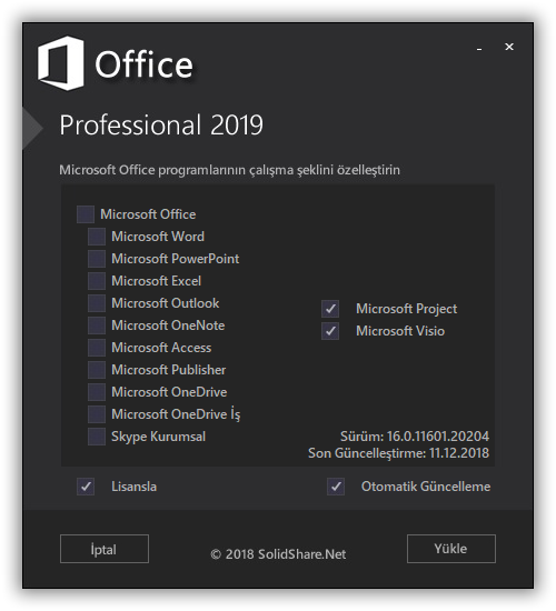 Microsoft Office 2019 Professional Plus | Project | Visio | VL TR | Mayıs 2020