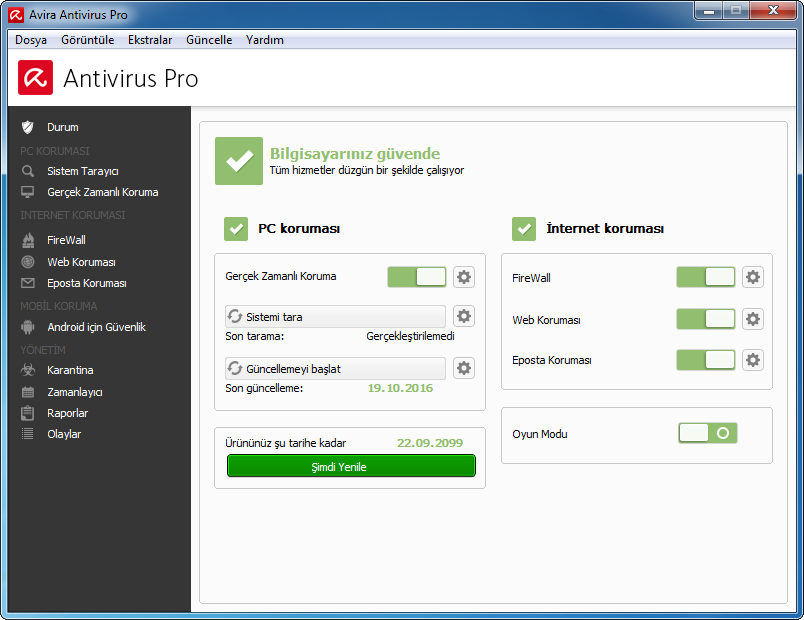 Avira Antivirus Pro 15.0.22.54 TR (19.10.2016) | Katılımsız