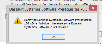 removing dassault systemes software prerequisites is forbidden