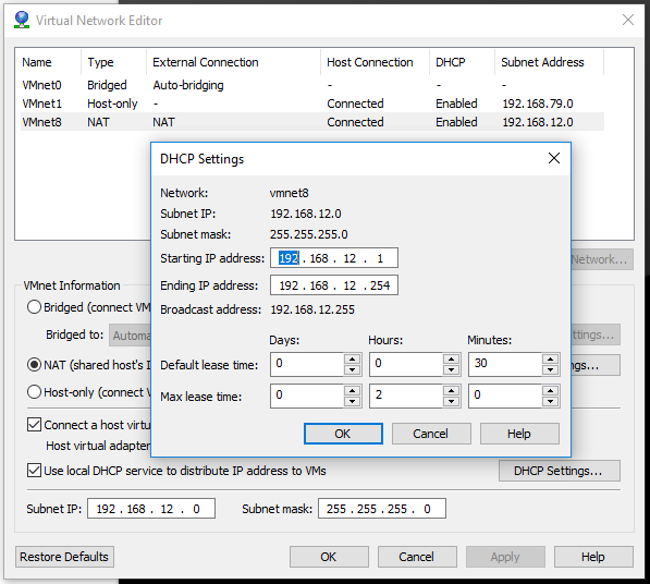 vmware network settings