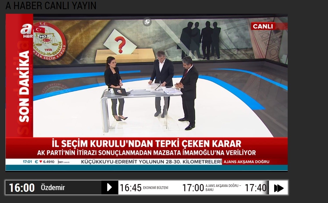 TRT ve A HABER CANLI yayinda agliyor. Imamoglu`nun ...