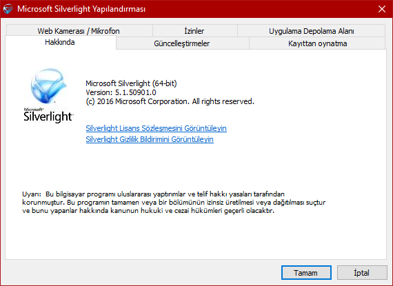 Microsoft Silverlight 5.1.50905.0 | Katılımsız