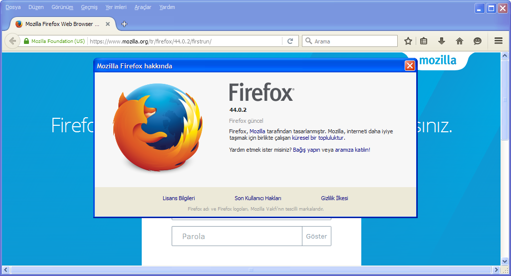 Mozilla Firefox 44.0.2 Final TR | Katılımsız