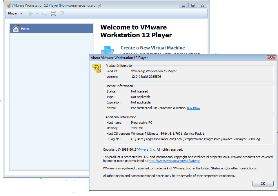 VMware Workstation Player 12 Build 2985596 | Katılımsız