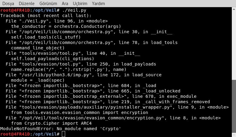 No module named commands. Veil Framework.