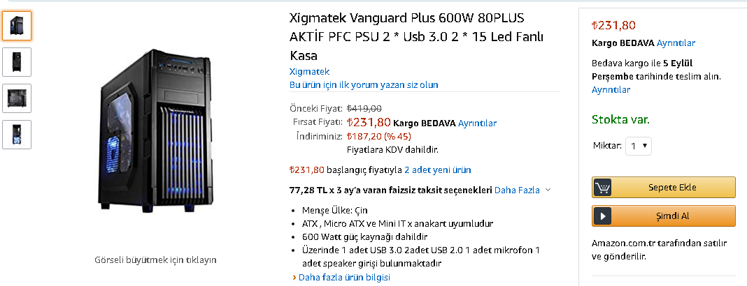 Xigmatek Vanguard Plus 600W 80PLUS 232 TL (amazon.com.tr)