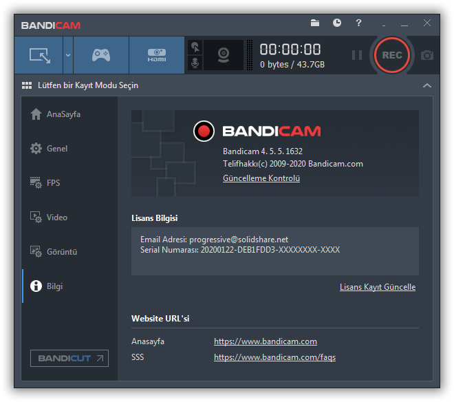 Bandisoft Bandicam 4.5.5.1632 | Katılımsız