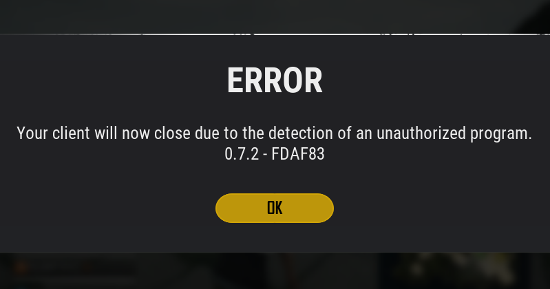 pubg lite your client will now close due to the detection of an unauthorized program