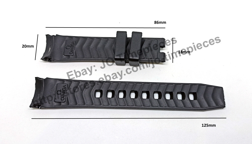20mm Black Rubber Watch Band Strap Comp. Omega Seamaster Diver 300M Co‑Axial Master Chronograph 210.92.44.20.01.001