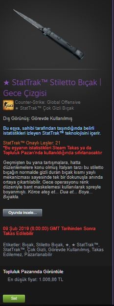 StatTrak l Stiletto Bıçak | Gece Çizgisi