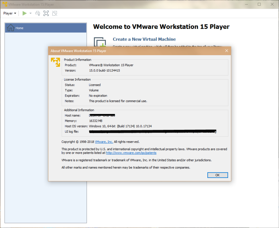 VMware Workstation Player 15.0.3 Build 12422535 (x64) | Katılımsız