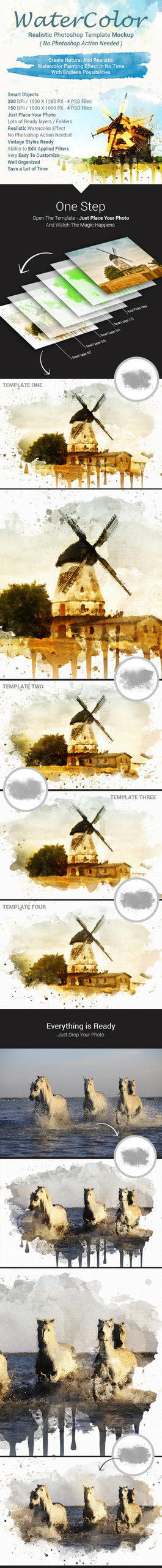 Realistic Watercolor Photoshop Psd Template Mock-Ups