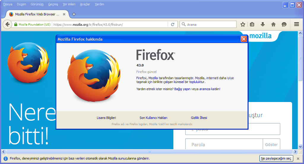 Mozilla Firefox 43.0 Final TR | Katılımsız