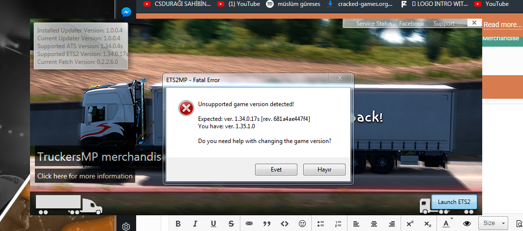 Game version is not supported. Ошибки етс 2. Ошибка Fatal Error етс 2. Тракерс МП етс 2. Ошибка Euro Truck Simulator.