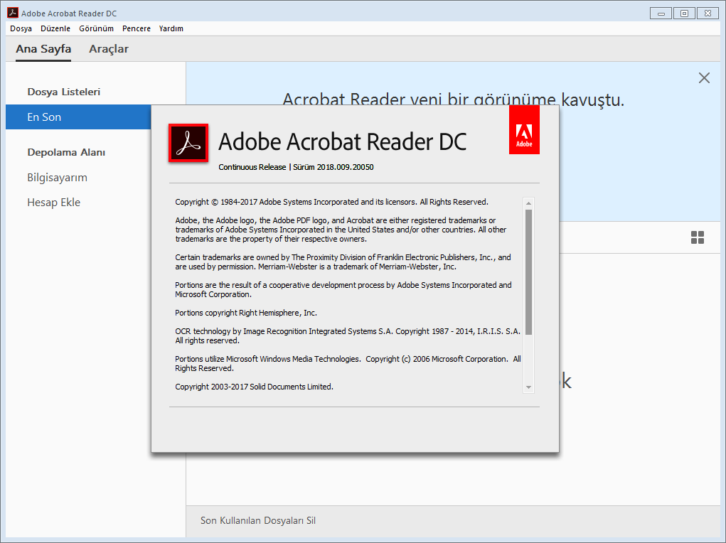 Adobe Acrobat Reader DC 2018.009.20050 TR | Katılımsız