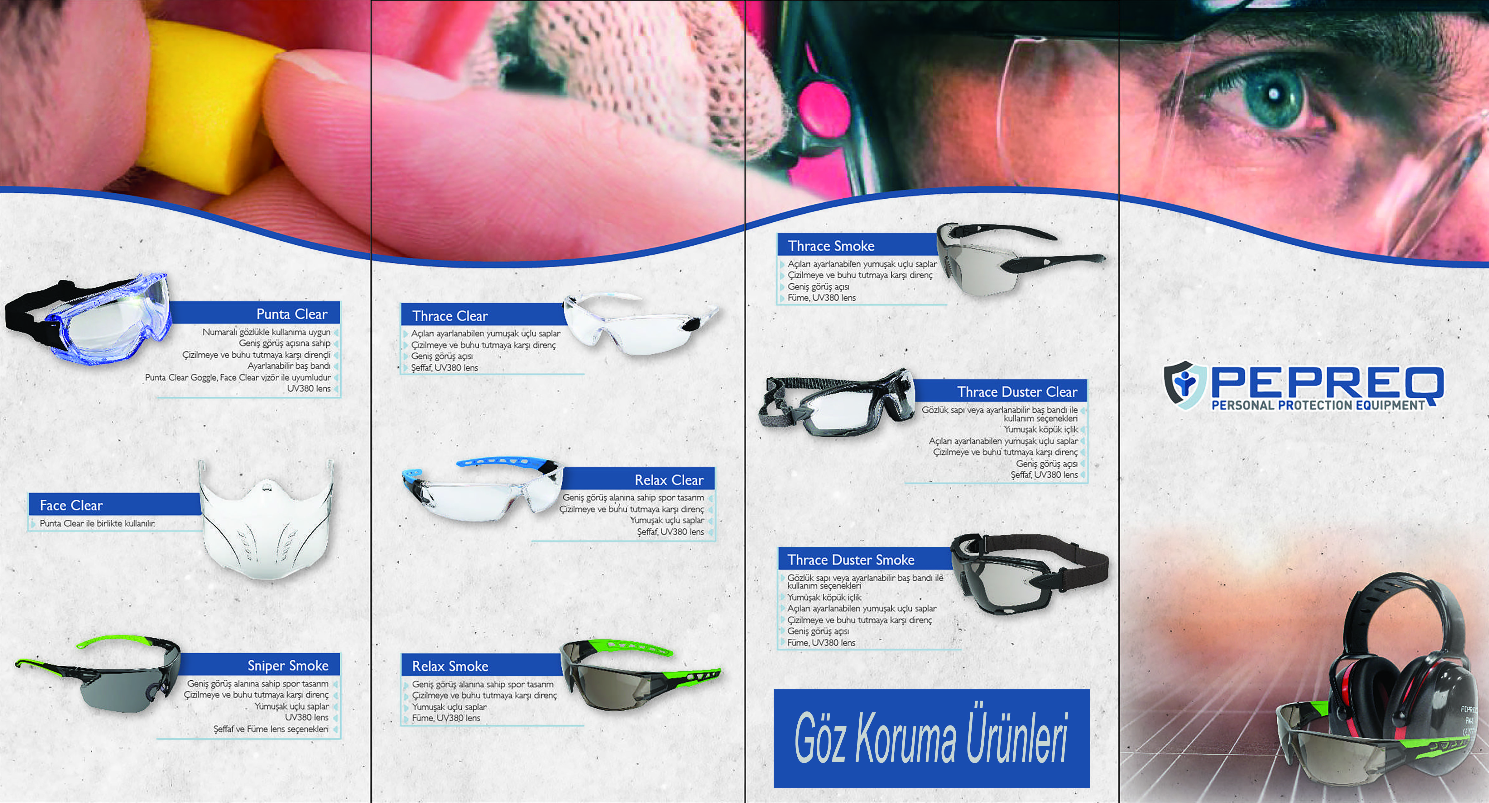 PEPREQ EW THRACE DUSTER CLEAR Güvenlik Gözlüğü Çizilmeye Karşı Dirençli, Buğulanmaz, UV380 Koruması