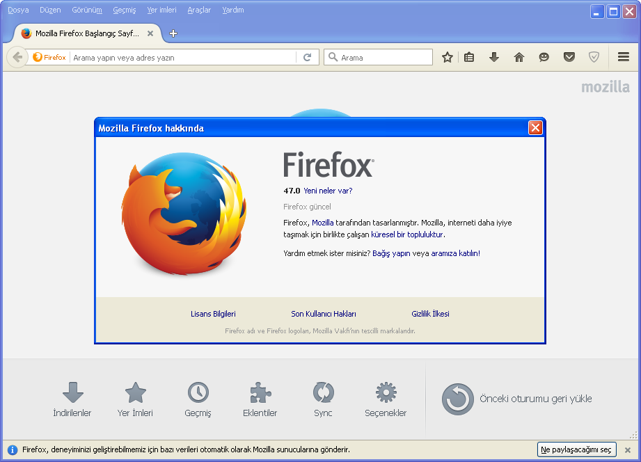 Mozilla Firefox 47 Final TR | Katılımsız