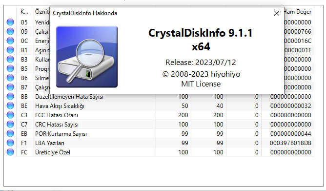 CrystalDiskInfo 9.1.1 | Katılımsız