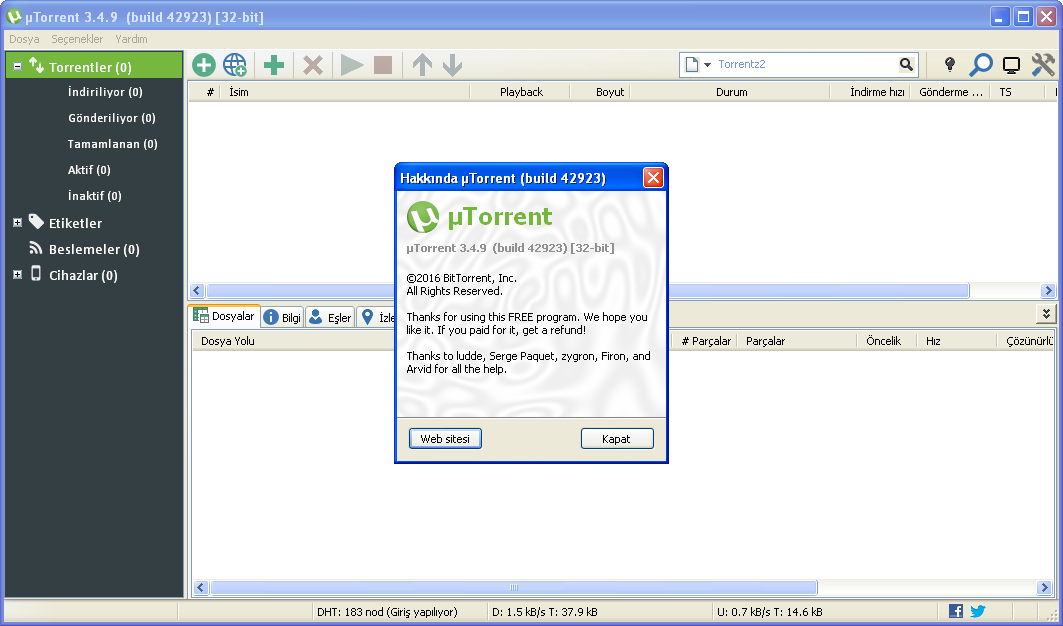 µTorrent 3.4.9.42923 Final | Katılımsız