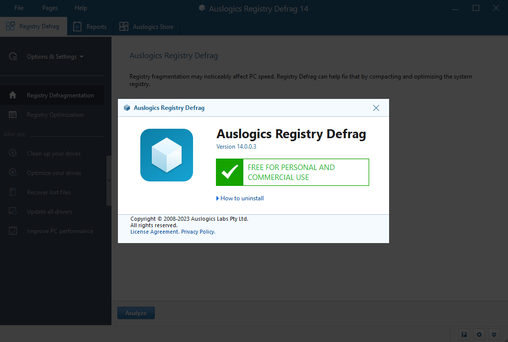 Auslogics Registry Defrag 14.0.0.3 | Katılımsız