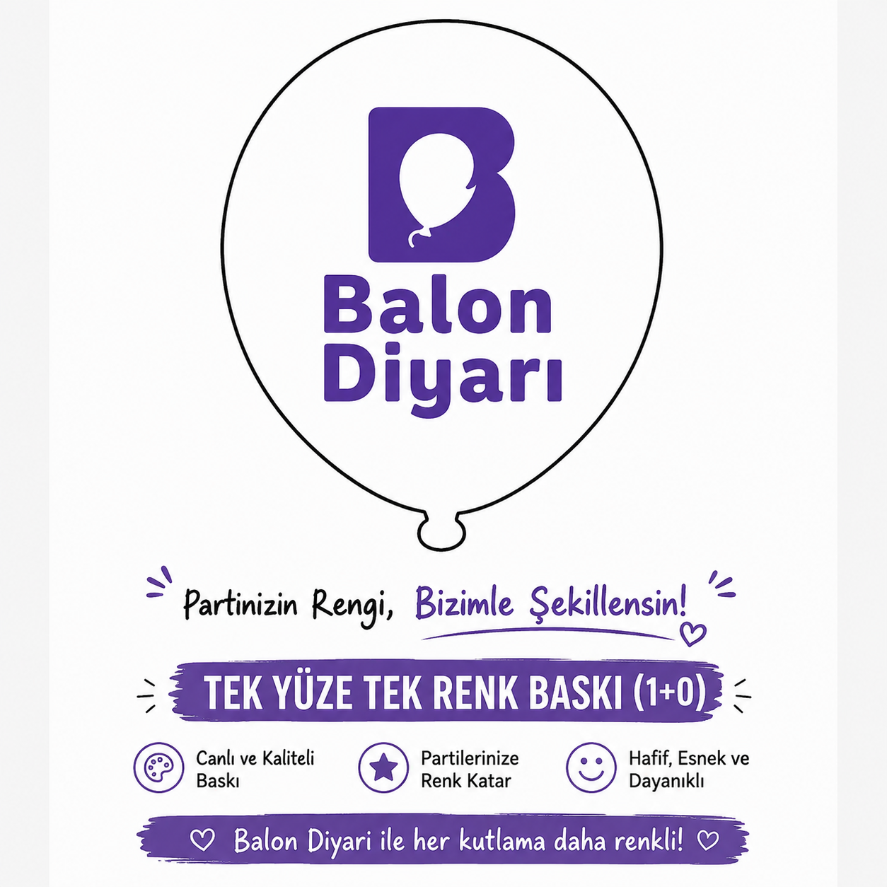 100 Adet Reklam Baskılı Balon — Tek Yüz Tek Renk