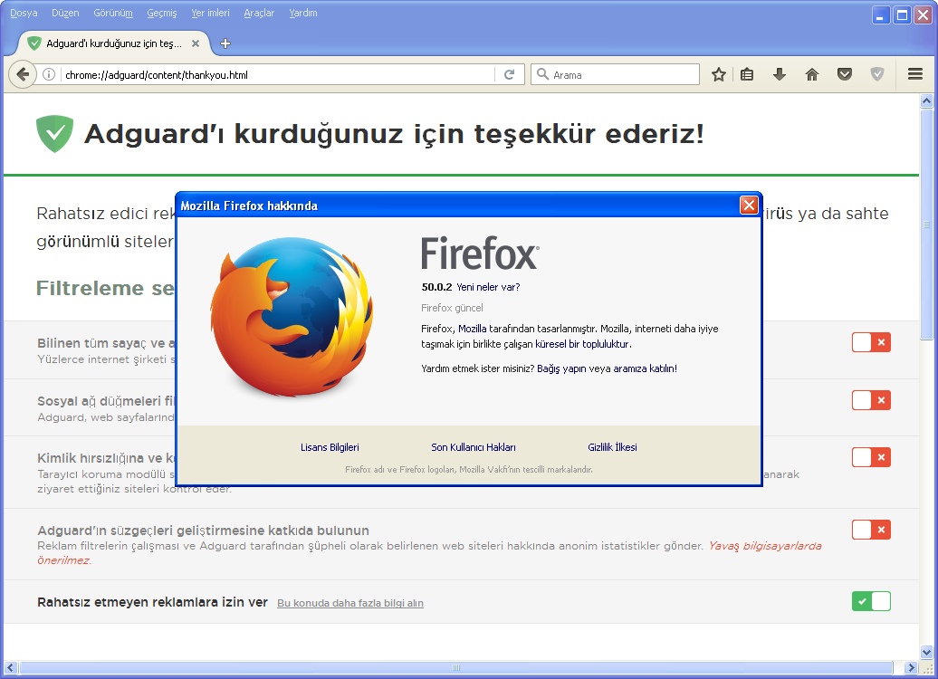 Mozilla Firefox 50.0.2 Final | Adguard | EN-TR | Katılımsız