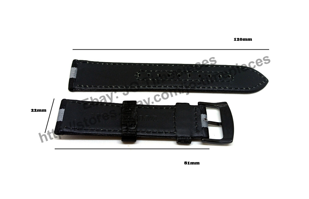 22mm Black Gray Textile Over Leather Watch Band - Strap Comp. Emporio Armani Luigi XLarge AR1918 AR1948 AR1968 AR1816 AR1807