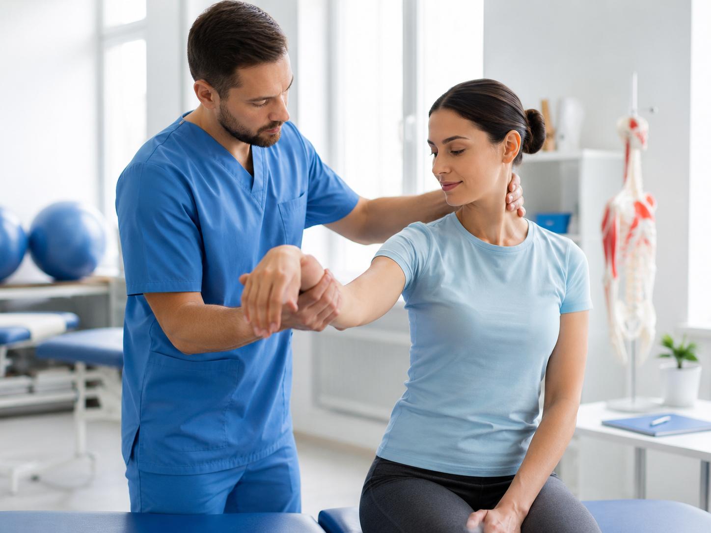 El bileği ve boyun kaynaklı uyuşma şikayetleri için fizyoterapi değerlendirme sürecini gösteren klinik görsel