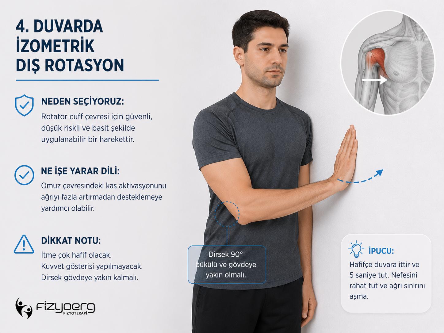 Omuz ağrısında izometrik dış rotasyon hareketi