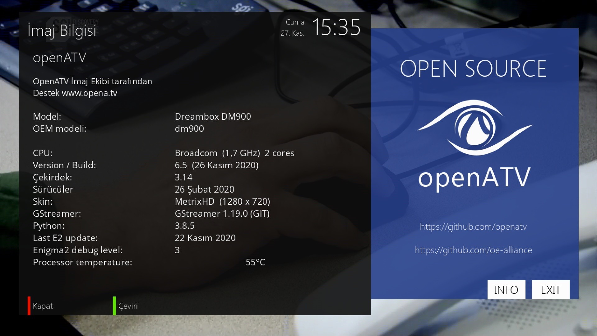 Dreambox DM 900 UHD OpenATV 6.5 imaj Backup FYTUB1