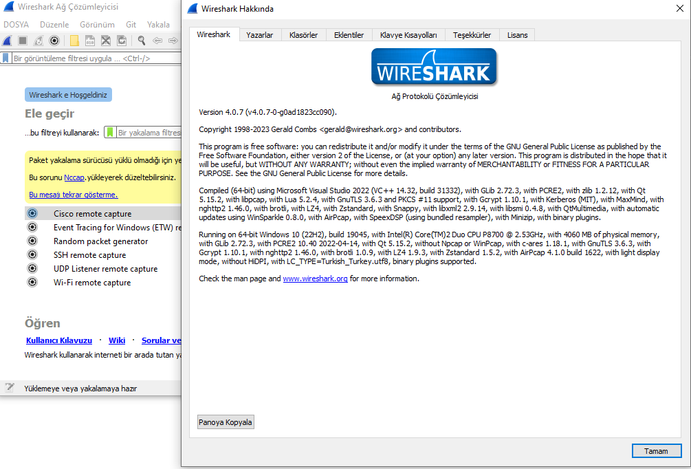 Wireshark 4.0.7 | (x64) | Katılımsız