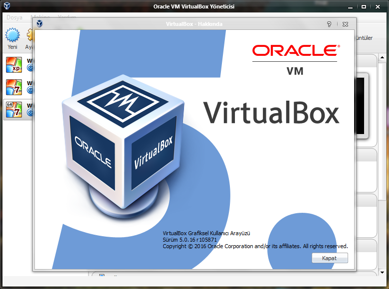 VirtualBox 5.0.16.105871 Final | Extension Pack | Katılımsız