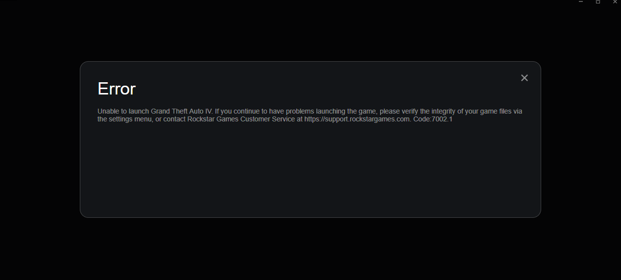 Rockstar Games Launcher Error Code 7002.1 with GTA 5 and RDR 2