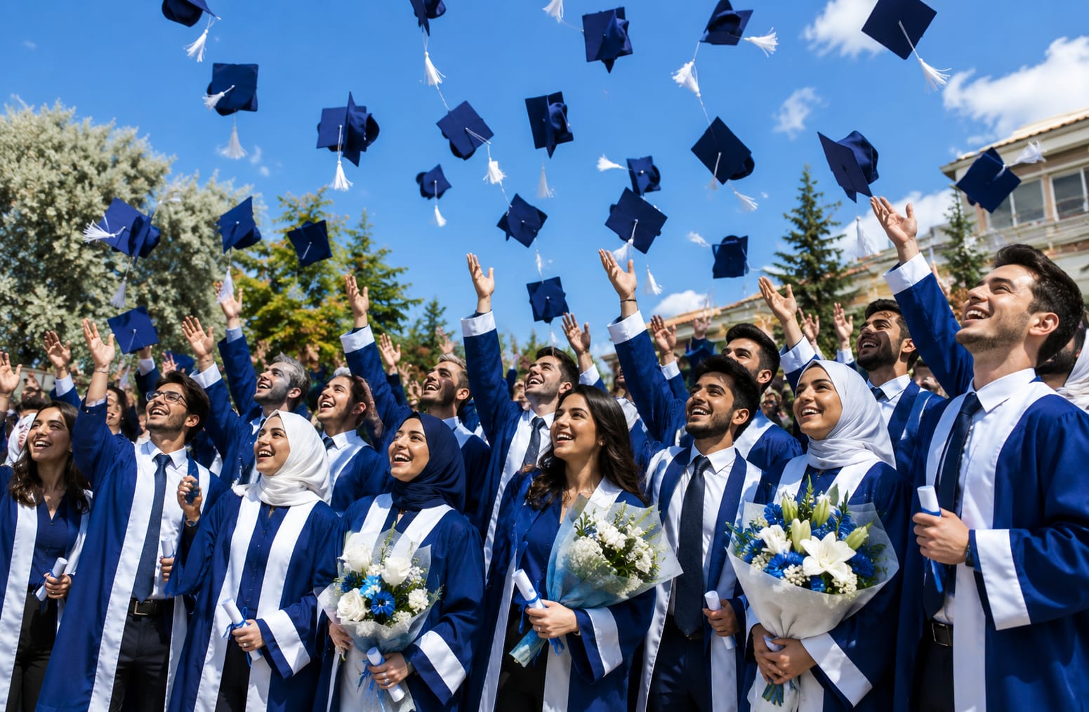 Mavi Beyaz Çift Renk Akademik Cübbe