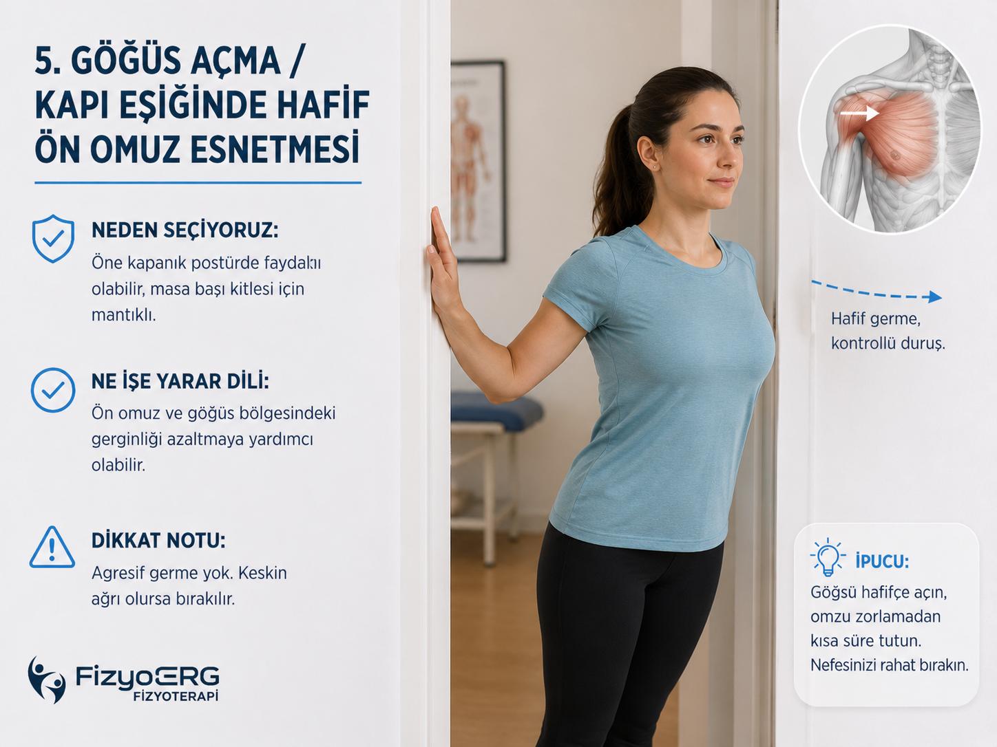 Omuz çevresi gerginliği için hafif göğüs açma esnetmesi