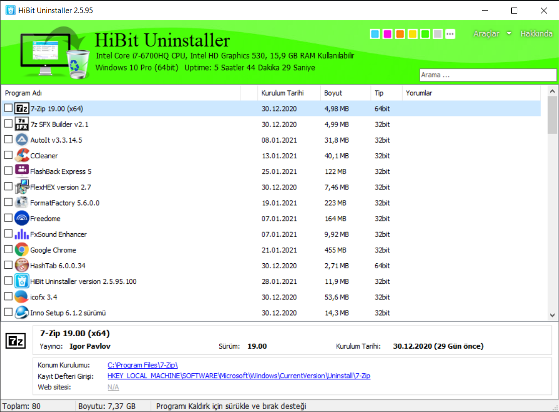HiBit Uninstaller 2.7.70.100 | Katılımsız