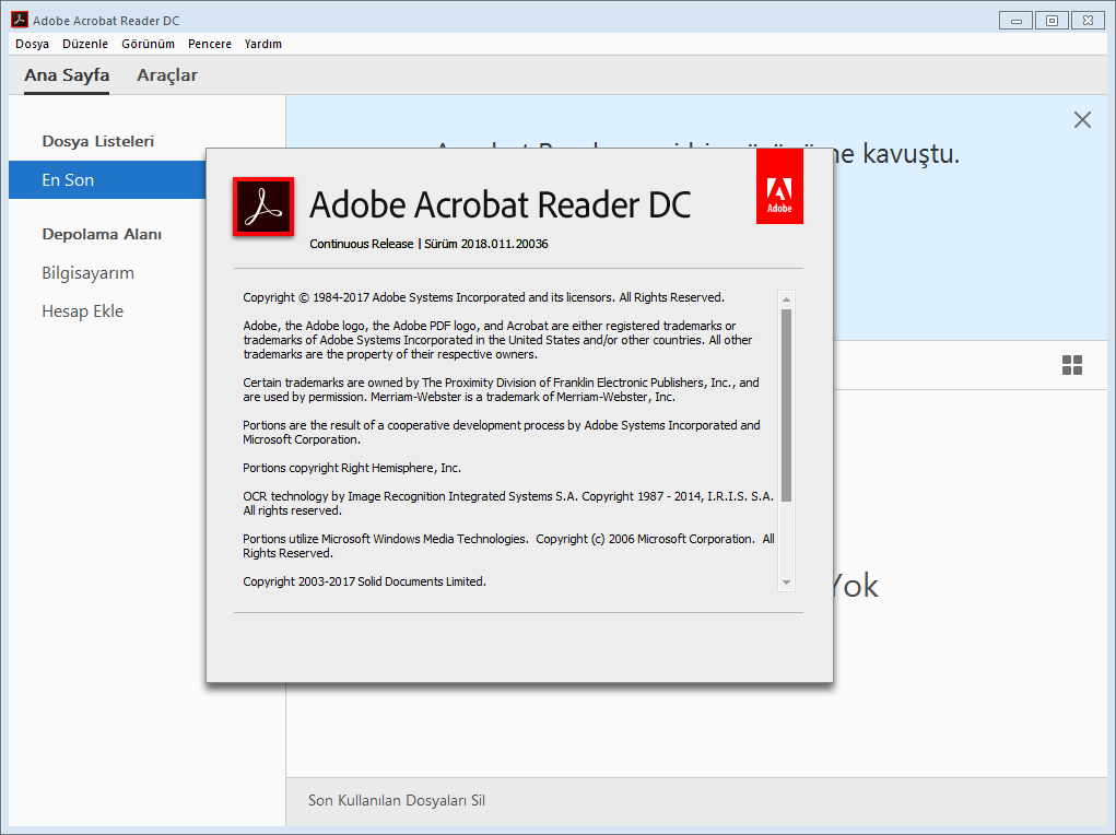 Adobe Acrobat Reader DC 2018.011.20036 | Katılımsız