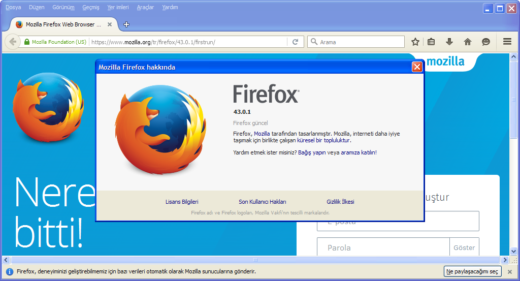 Mozilla Firefox 43.0.1 Final TR | Katılımsız