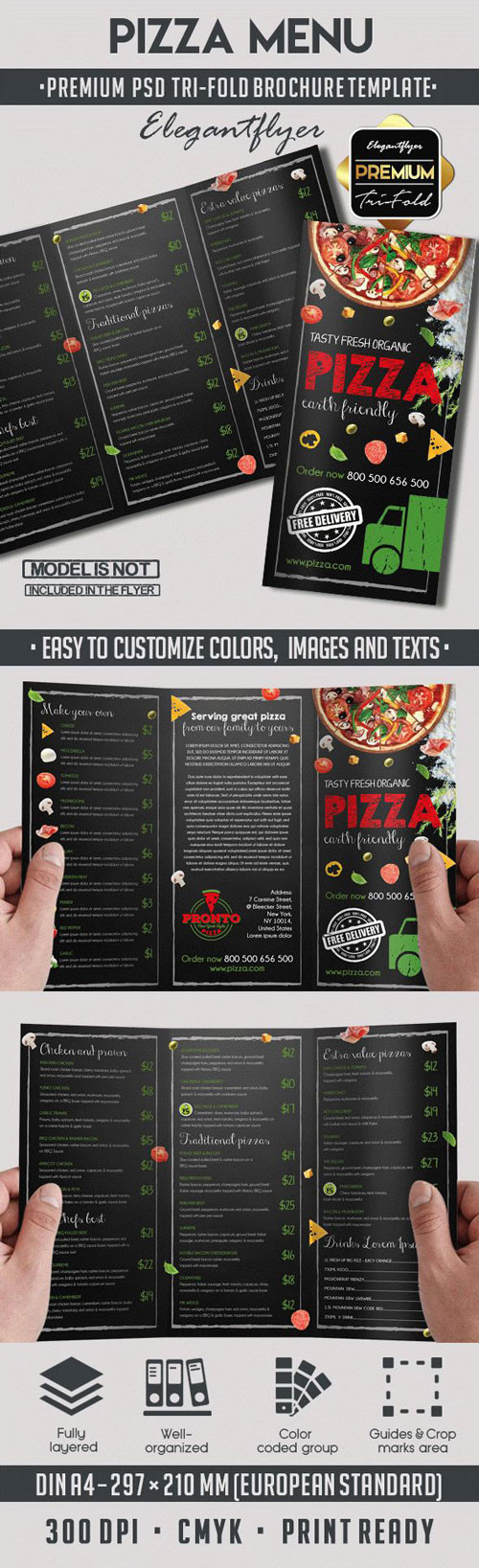 Pizza Menu – Tri-Fold PSD Brochure Template